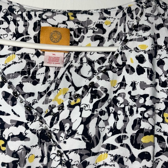 Ruby Rd. Abstract Print Blouse - Black, White, Yellow - Picture 7 of 8